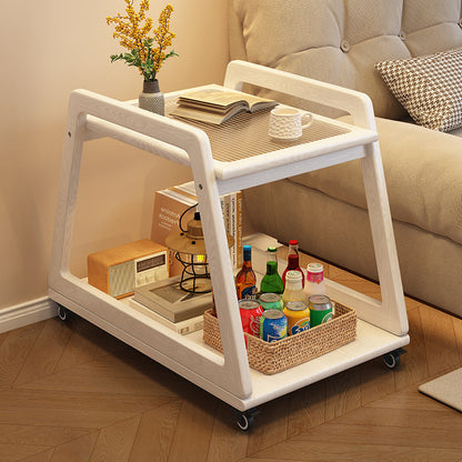 Modern Minimalist Rectangular Glass Rubberwood Movable End Table 2-Tier For Living Room