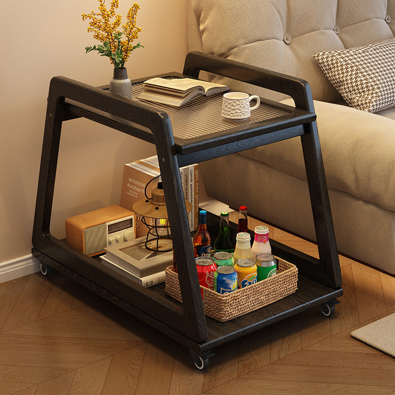 Modern Minimalist Rectangular Glass Rubberwood Movable End Table 2-Tier For Living Room