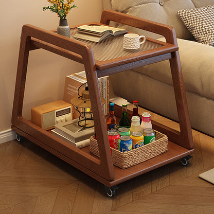 Modern Minimalist Rectangular Glass Rubberwood Movable End Table 2-Tier For Living Room