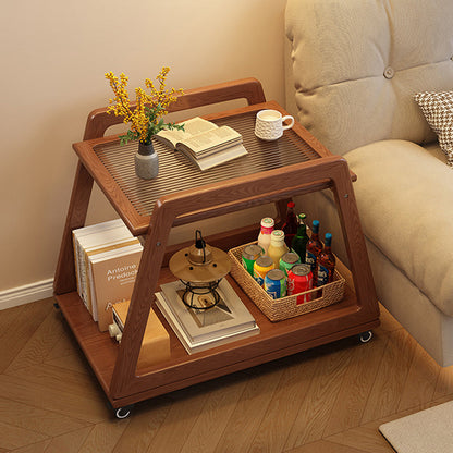 Modern Minimalist Rectangular Glass Rubberwood Movable End Table 2-Tier For Living Room