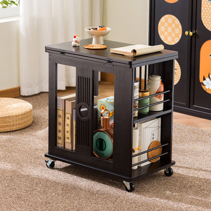 Traditional Chinese Rectangular Nan Bamboo Foldable Movable Coffee Table 2-Tier For Living Room