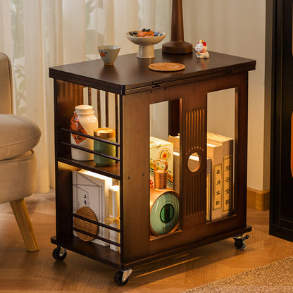 Traditional Chinese Rectangular Nan Bamboo Foldable Movable Coffee Table 2-Tier For Living Room