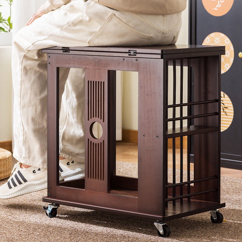 Traditional Chinese Rectangular Nan Bamboo Foldable Movable Coffee Table 2-Tier For Living Room