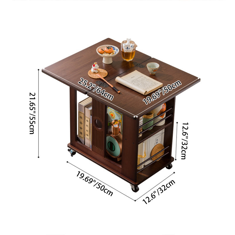 Traditional Chinese Rectangular Nan Bamboo Foldable Movable Coffee Table 2-Tier For Living Room