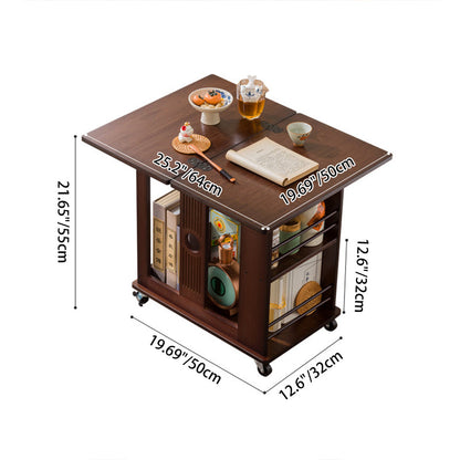 Traditional Chinese Rectangular Nan Bamboo Foldable Movable Coffee Table 2-Tier For Living Room
