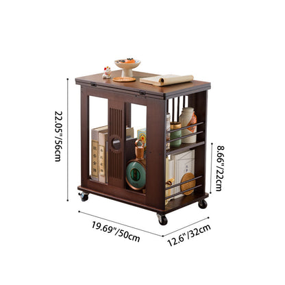 Traditional Chinese Rectangular Nan Bamboo Foldable Movable Coffee Table 2-Tier For Living Room
