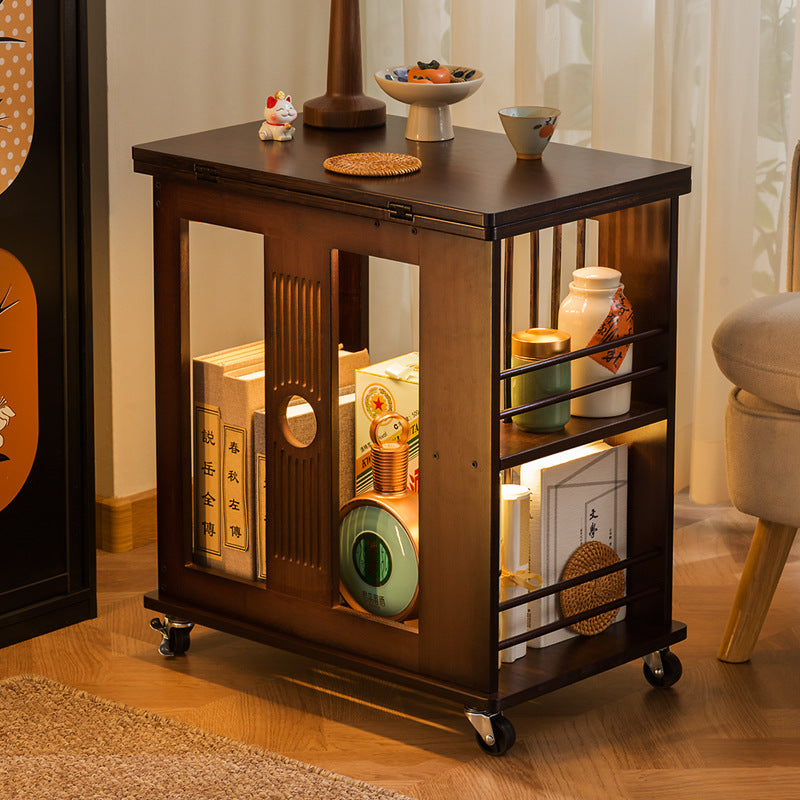 Traditional Chinese Rectangular Nan Bamboo Foldable Movable Coffee Table 2-Tier For Living Room