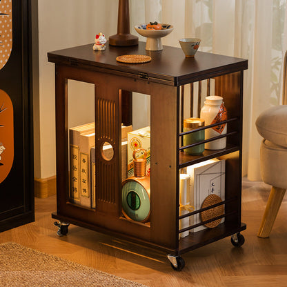 Traditional Chinese Rectangular Nan Bamboo Foldable Movable Coffee Table 2-Tier For Living Room