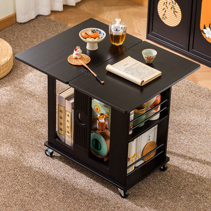 Traditional Chinese Rectangular Nan Bamboo Foldable Movable Coffee Table 2-Tier For Living Room