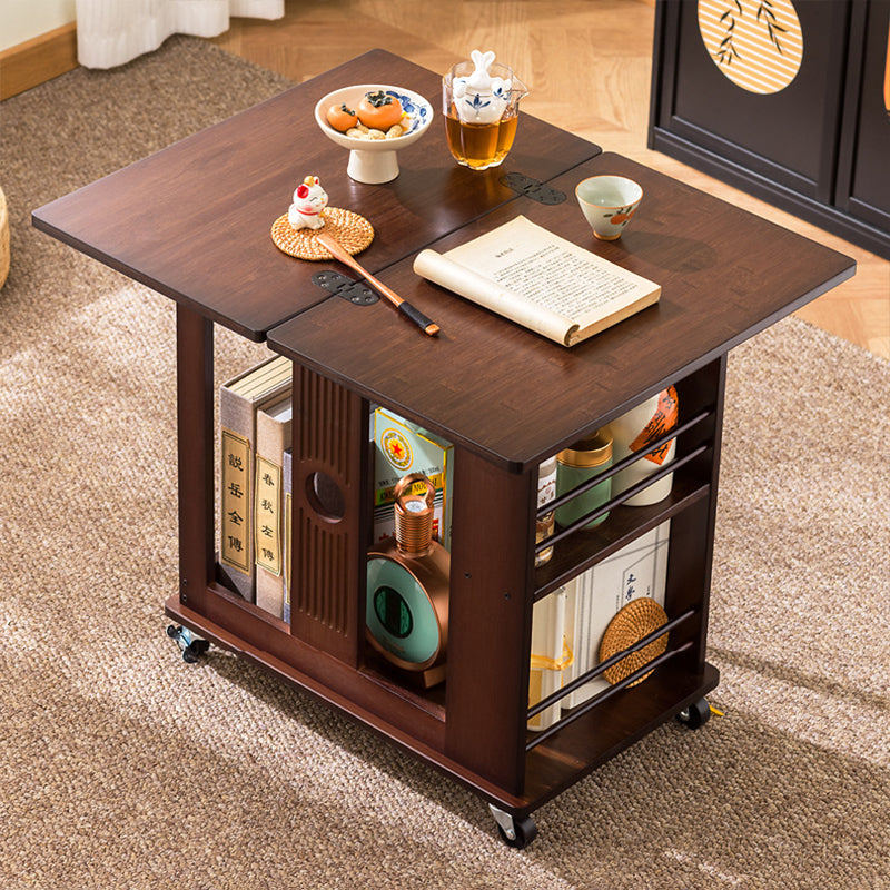 Traditional Chinese Rectangular Nan Bamboo Foldable Movable Coffee Table 2-Tier For Living Room