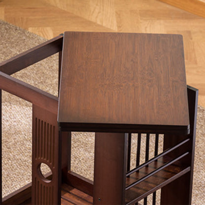 Traditional Chinese Rectangular Nan Bamboo Foldable Movable Coffee Table 2-Tier For Living Room