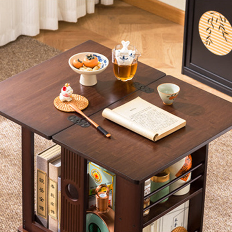 Traditional Chinese Rectangular Nan Bamboo Foldable Movable Coffee Table 2-Tier For Living Room