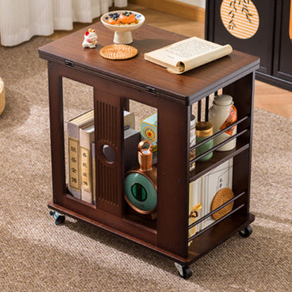 Traditional Chinese Rectangular Nan Bamboo Foldable Movable Coffee Table 2-Tier For Living Room