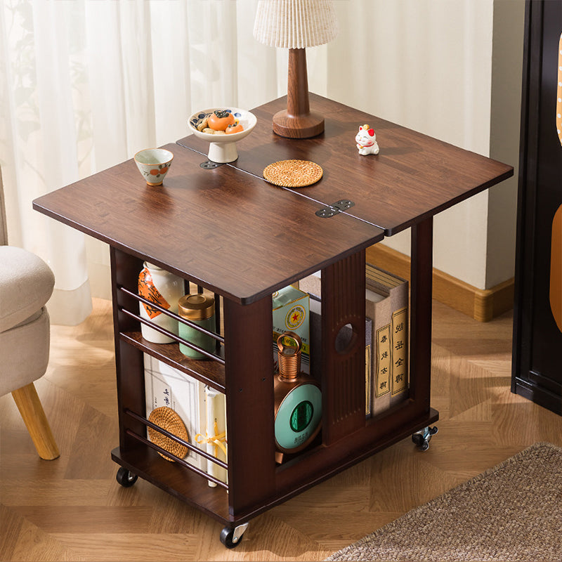 Traditional Chinese Rectangular Nan Bamboo Foldable Movable Coffee Table 2-Tier For Living Room