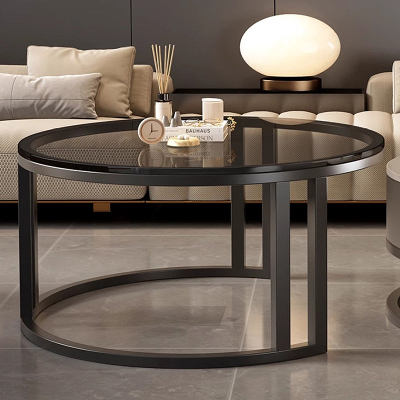 Contemporary Luxury Round Stone Slab Glass MDF PU Leather Solid Wood Plywood Carbon Steel Coffee Table Set 1-Drawer For Living Room