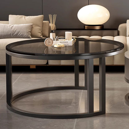 Contemporary Luxury Round Stone Slab Glass MDF PU Leather Solid Wood Plywood Carbon Steel Coffee Table Set 1-Drawer For Living Room