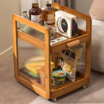 Modern Minimalist Square Rectangular Acrylic Plastic Rattan Nan Bamboo Weaving Movable End Table 2-Tier For Living Room