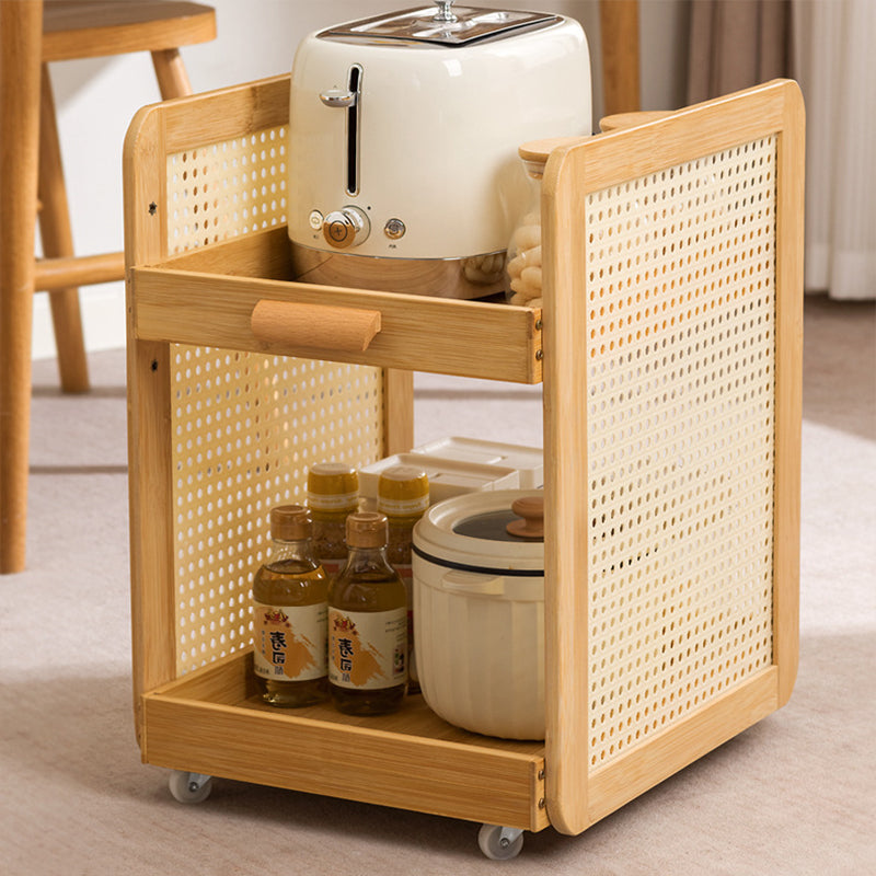 Modern Minimalist Square Rectangular Acrylic Plastic Rattan Nan Bamboo Weaving Movable End Table 2-Tier For Living Room