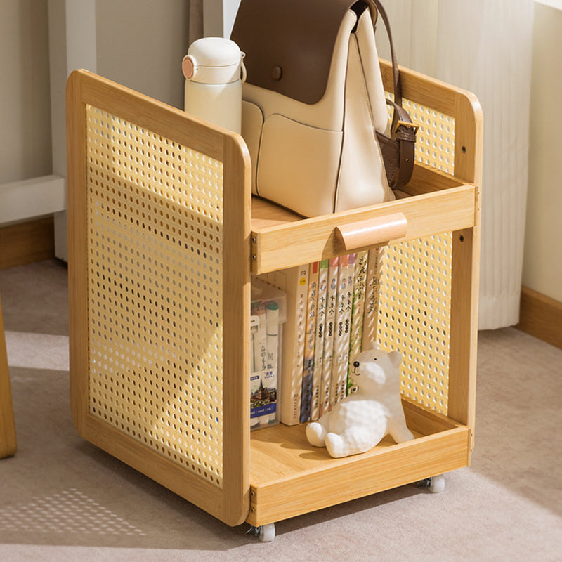 Modern Minimalist Square Rectangular Acrylic Plastic Rattan Nan Bamboo Weaving Movable End Table 2-Tier For Living Room
