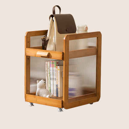 Modern Minimalist Square Rectangular Acrylic Plastic Rattan Nan Bamboo Weaving Movable End Table 2-Tier For Living Room