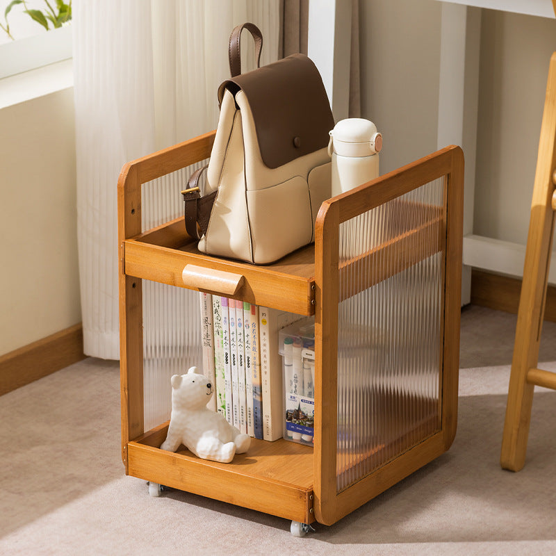 Modern Minimalist Square Rectangular Acrylic Plastic Rattan Nan Bamboo Weaving Movable End Table 2-Tier For Living Room