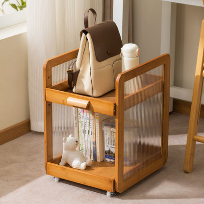 Modern Minimalist Square Rectangular Acrylic Plastic Rattan Nan Bamboo Weaving Movable End Table 2-Tier For Living Room