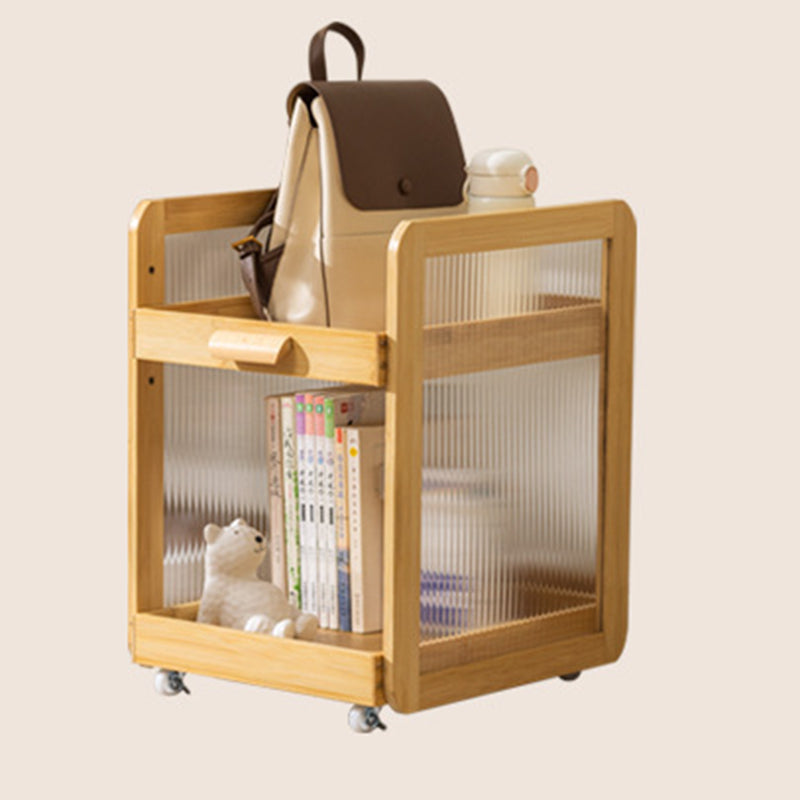 Modern Minimalist Square Rectangular Acrylic Plastic Rattan Nan Bamboo Weaving Movable End Table 2-Tier For Living Room