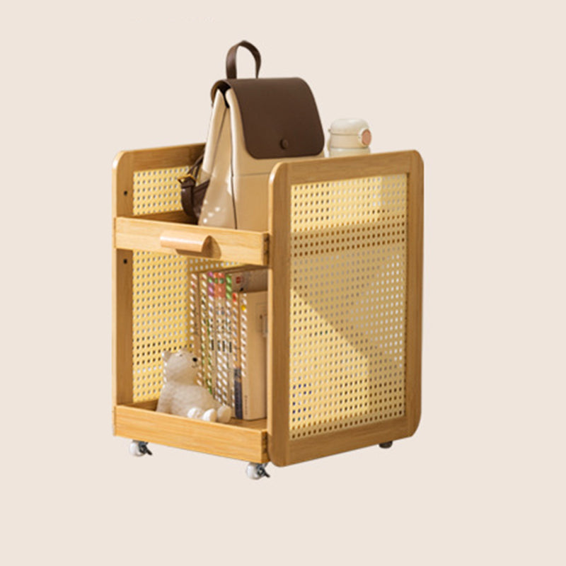 Modern Minimalist Square Rectangular Acrylic Plastic Rattan Nan Bamboo Weaving Movable End Table 2-Tier For Living Room