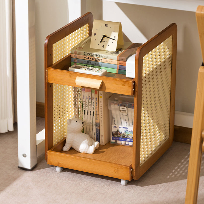 Modern Minimalist Square Rectangular Acrylic Plastic Rattan Nan Bamboo Weaving Movable End Table 2-Tier For Living Room