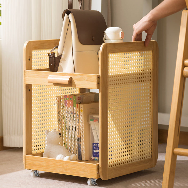 Modern Minimalist Square Rectangular Acrylic Plastic Rattan Nan Bamboo Weaving Movable End Table 2-Tier For Living Room