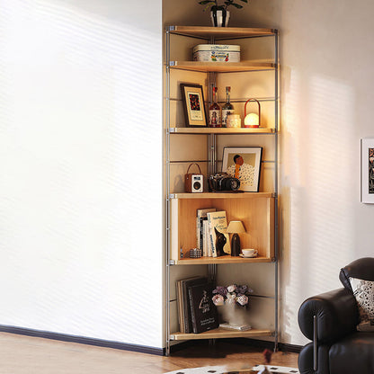 Contemporary Retro Fan-shaped Particle Board Stainless Steel Corner Shelf Unit 4/5-Tier For Living Room