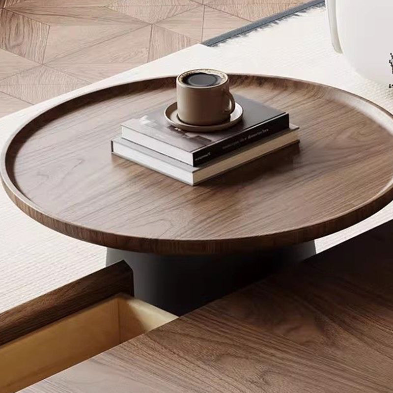 Contemporary Retro Square Round Rubberwood Pine Wood Stainless Steel Coffee Table 4-Drawer For Living Room