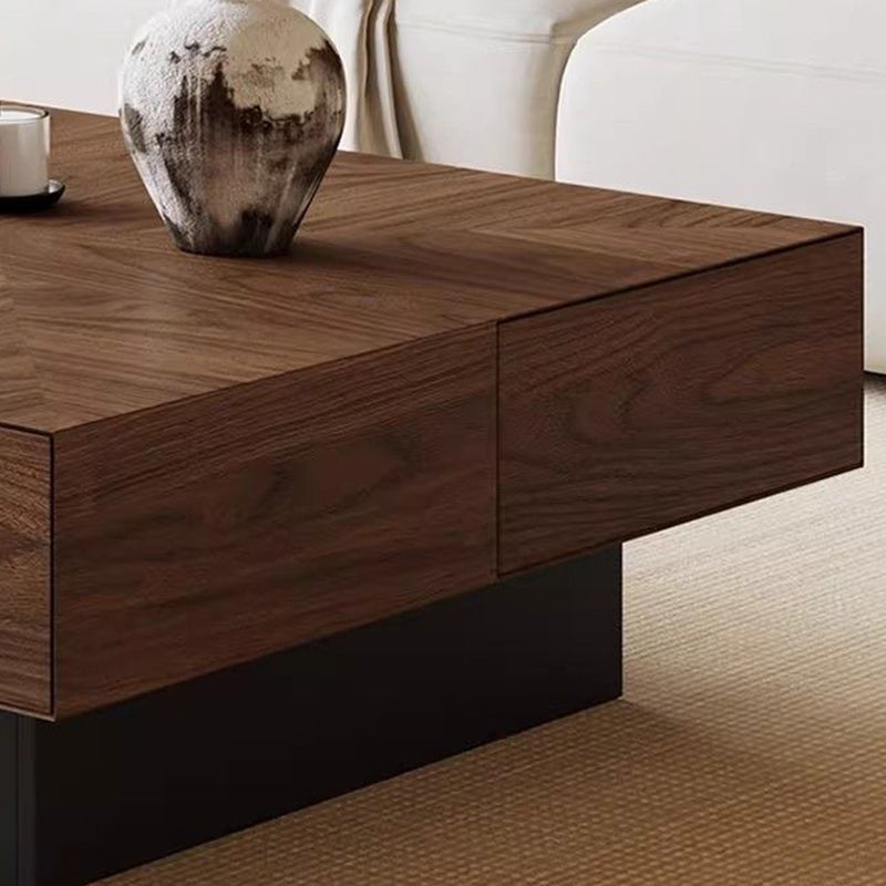 Contemporary Retro Square Round Rubberwood Pine Wood Stainless Steel Coffee Table 4-Drawer For Living Room