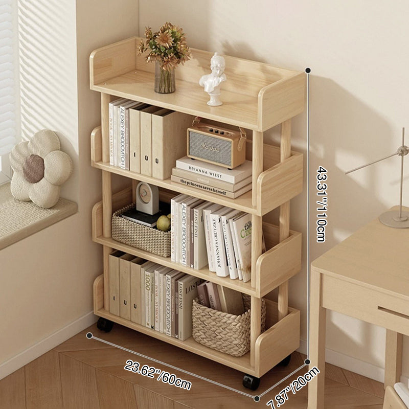 Modern Minimalist Rectangular MDF Movable Bookshelf 3/4-Tier For Living Room