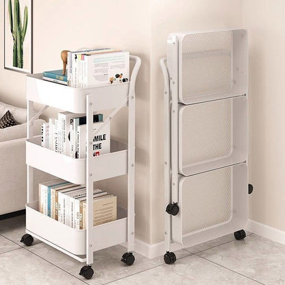 Modern Minimalist Rectangular Plastic Carbon Steel Movable Foldable End Table 3-Tier For Living Room