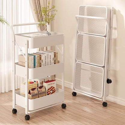 Modern Minimalist Rectangular Plastic Carbon Steel Movable Foldable End Table 3-Tier For Living Room