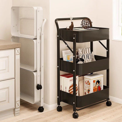 Modern Minimalist Rectangular Plastic Carbon Steel Movable Foldable End Table 3-Tier For Living Room