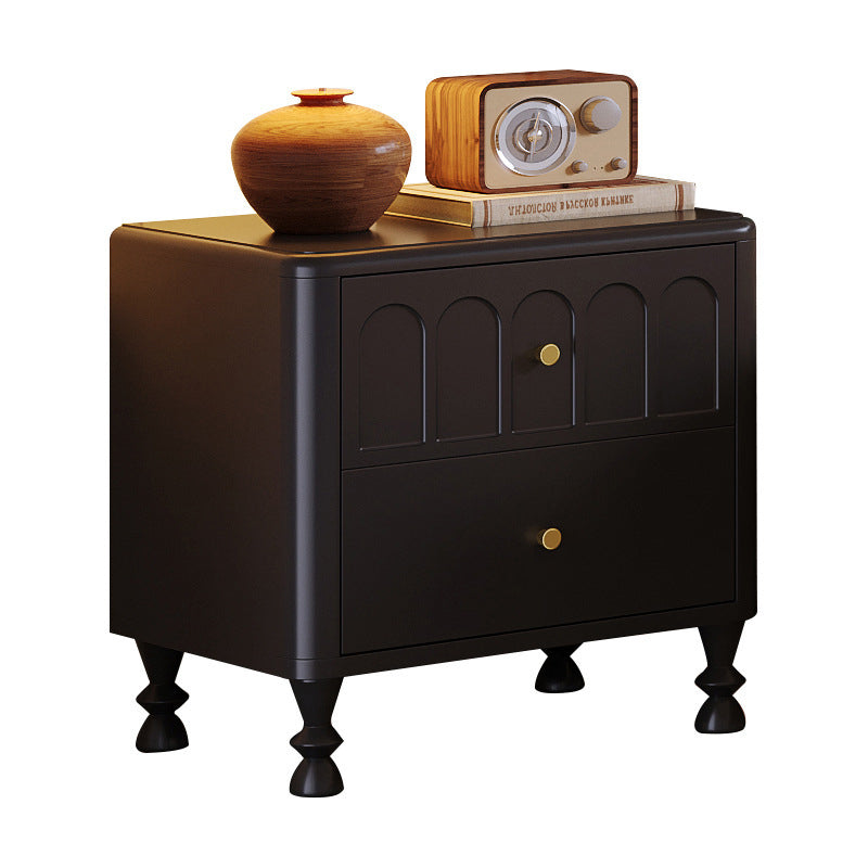 Contemporary Retro Square Rectangular Rubberwood Solid Wood Plywood Nightstand 2-Drawer For Bedroom
