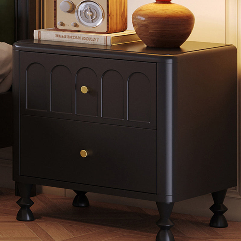 Contemporary Retro Square Rectangular Rubberwood Solid Wood Plywood Nightstand 2-Drawer For Bedroom