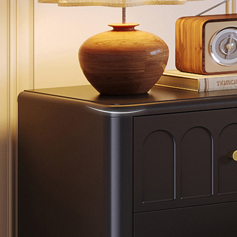 Contemporary Retro Square Rectangular Rubberwood Solid Wood Plywood Nightstand 2-Drawer For Bedroom