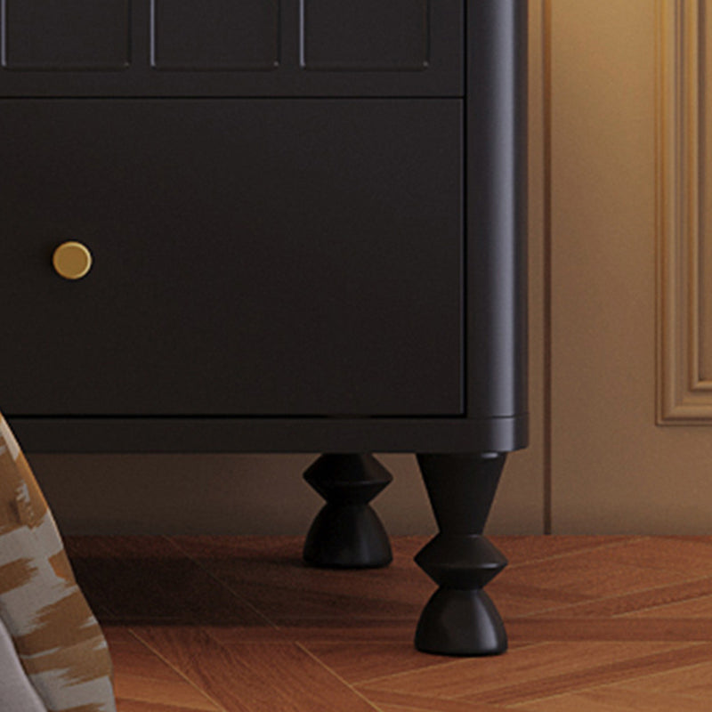 Contemporary Retro Square Rectangular Rubberwood Solid Wood Plywood Nightstand 2-Drawer For Bedroom