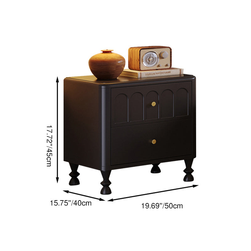 Contemporary Retro Square Rectangular Rubberwood Solid Wood Plywood Nightstand 2-Drawer For Bedroom