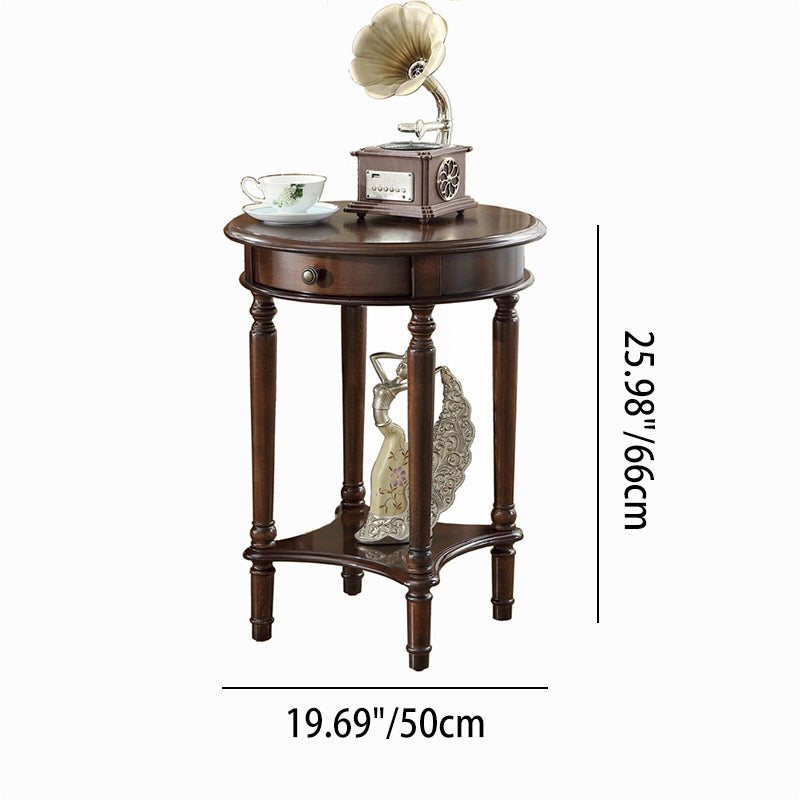 Contemporary Retro Round MDF Solid Wood End Table 1-Drawer For Living Room