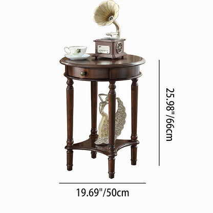 Contemporary Retro Round MDF Solid Wood End Table 1-Drawer For Living Room