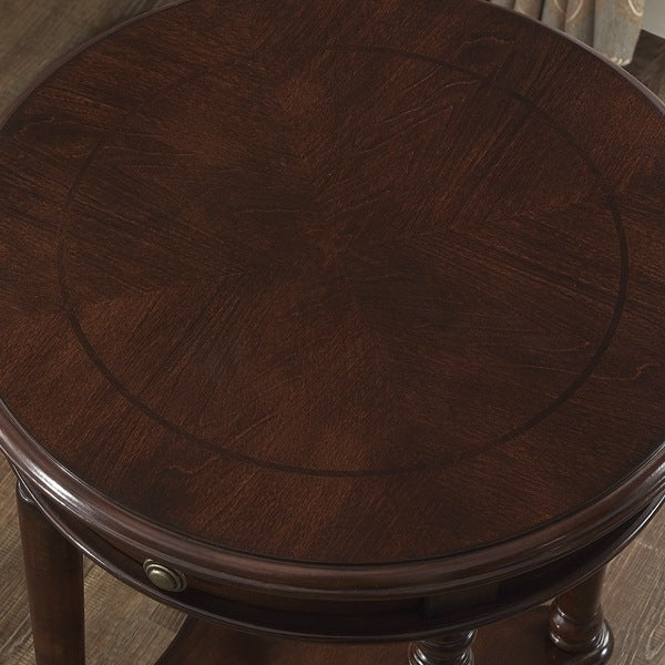 Contemporary Retro Round MDF Solid Wood End Table 1-Drawer For Living Room