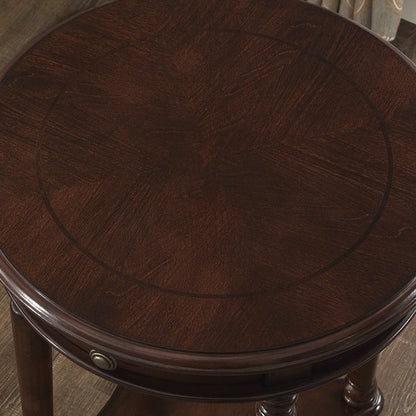 Contemporary Retro Round MDF Solid Wood End Table 1-Drawer For Living Room