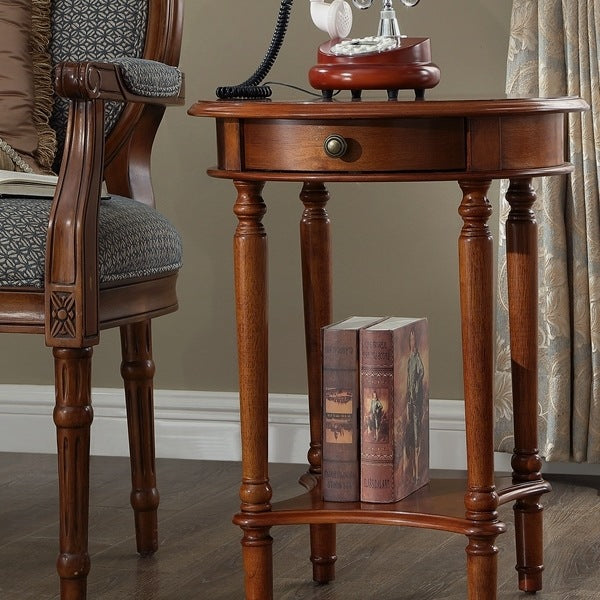 Contemporary Retro Round MDF Solid Wood End Table 1-Drawer For Living Room