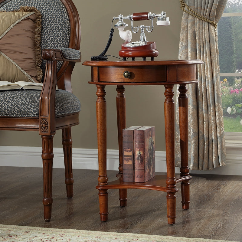 Contemporary Retro Round MDF Solid Wood End Table 1-Drawer For Living Room