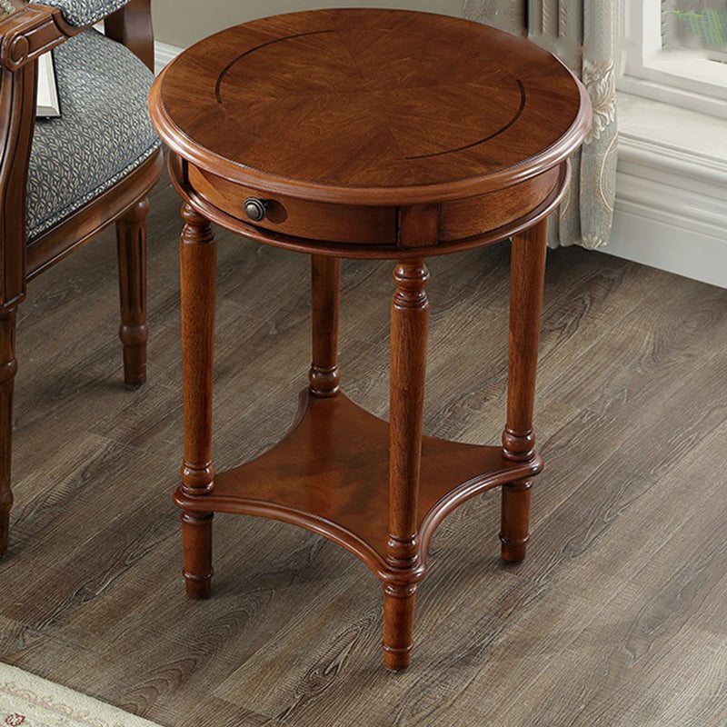Contemporary Retro Round MDF Solid Wood End Table 1-Drawer For Living Room