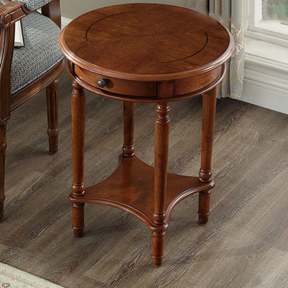 Contemporary Retro Round MDF Solid Wood End Table 1-Drawer For Living Room
